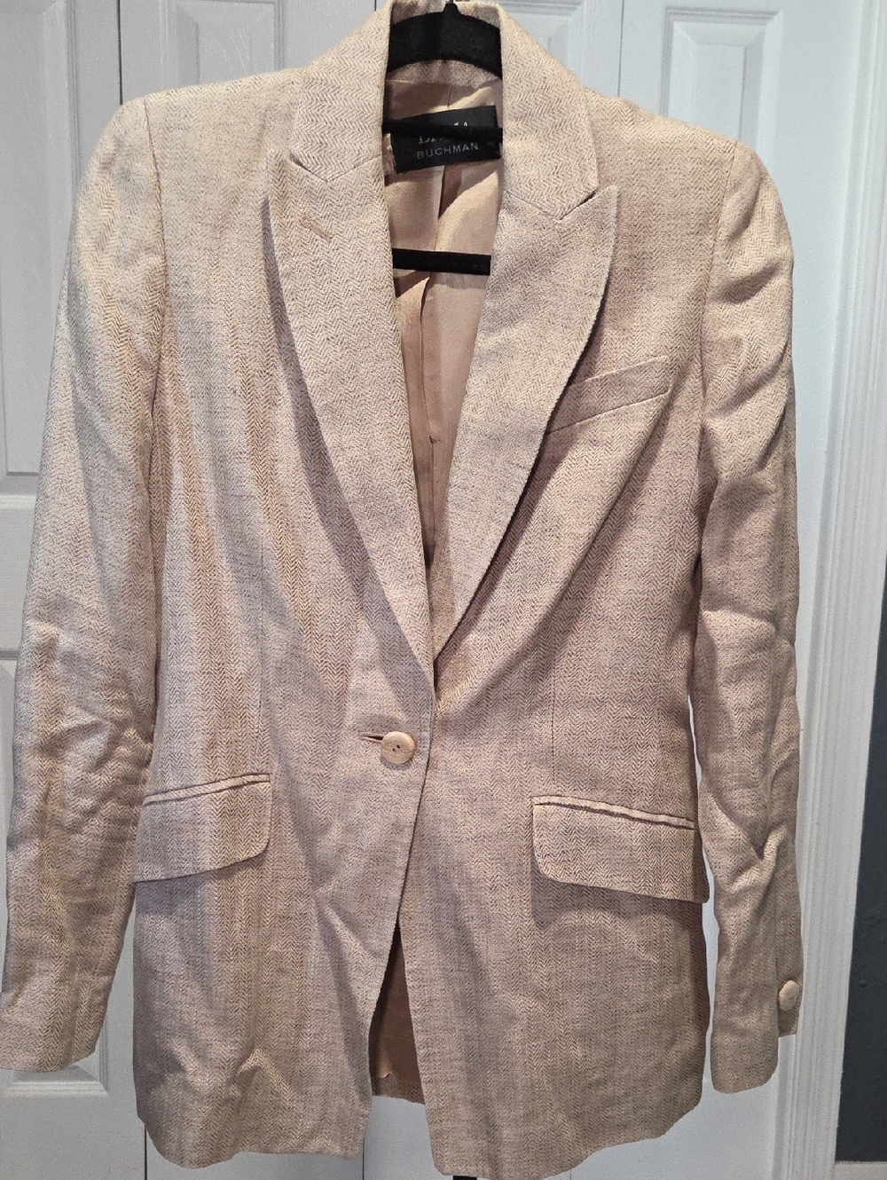 Sz 2 - Vintage Dana Buchman Beige Linen-Blend Single-Button Blazer